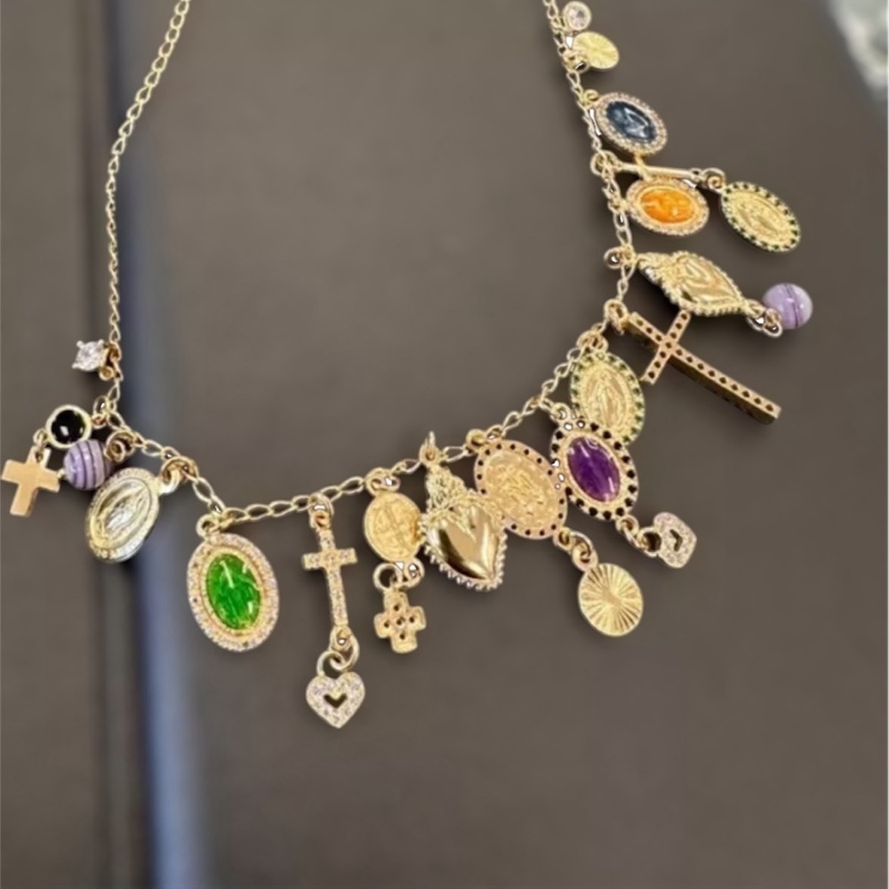 Gold and Multicolor Charm Necklace - Picture 7 of 7
